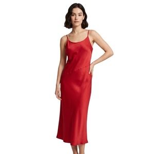 Express Red Satin Midi Slip Dress XL Coquette Romantic Minimalist Grunge